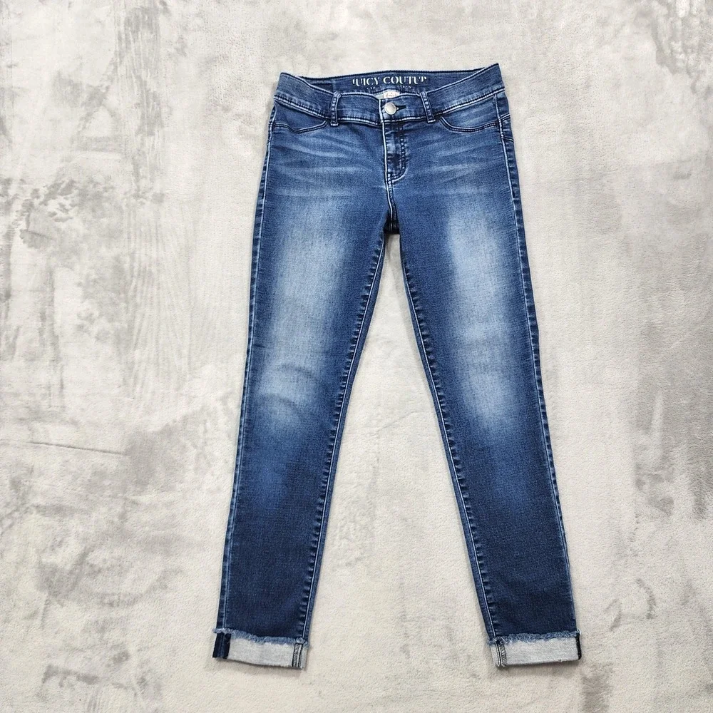 Juicy Couture Jeans Womens 4 Blue Mid Rise Skinny Cuffed Raw Hem Stretch Denim